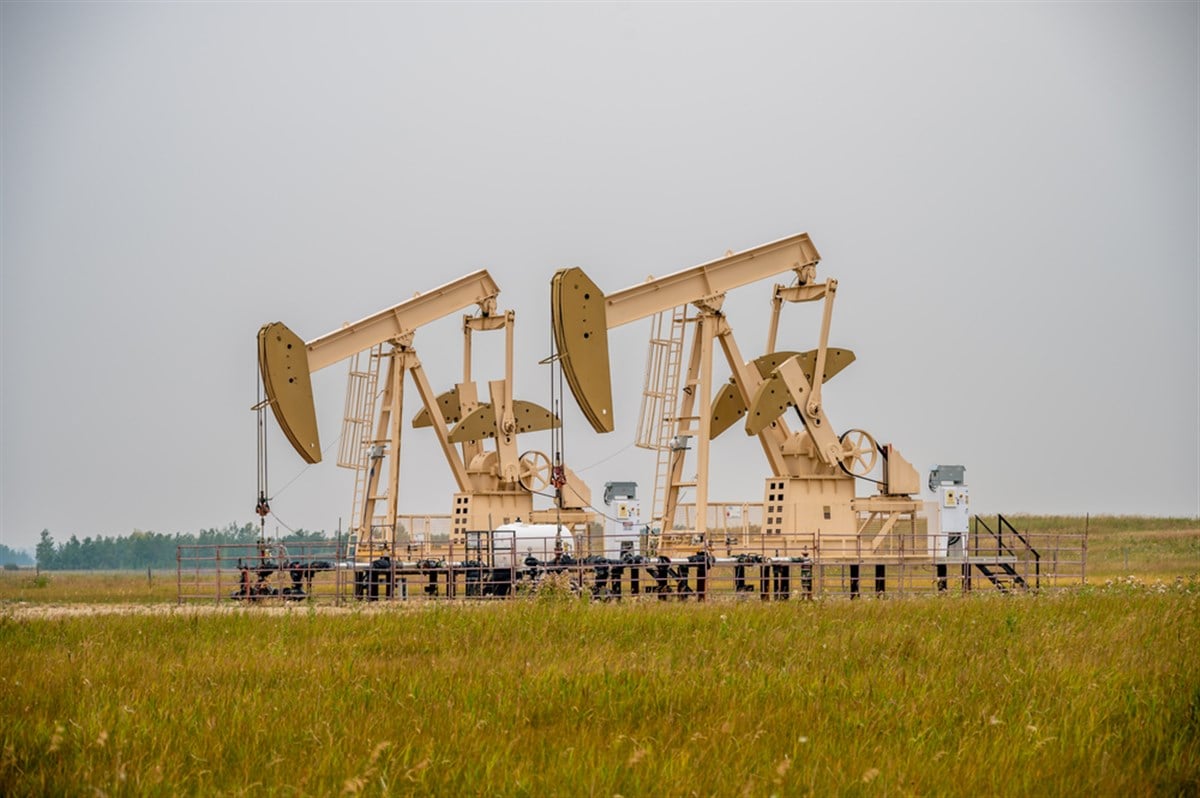 Pumpjacks on a cool autumn day in Alberta.