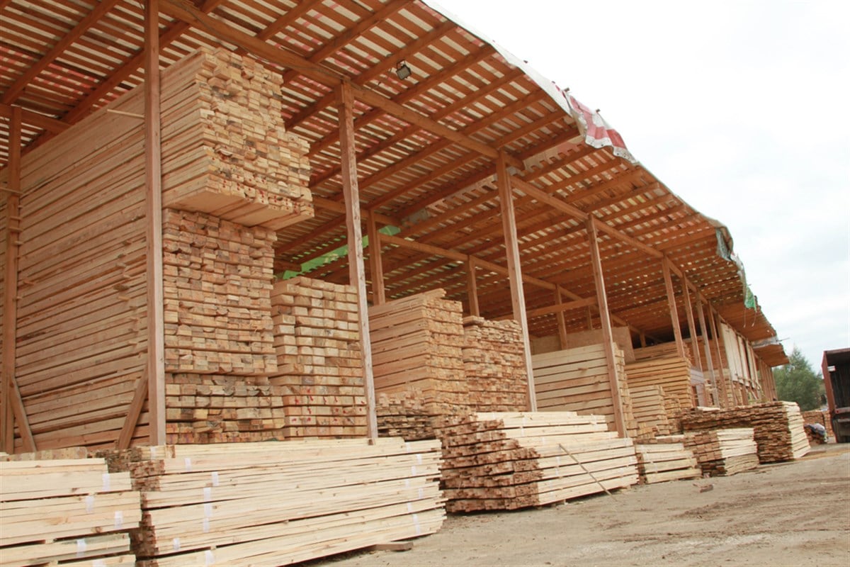 Lumber yard stacks of lumber