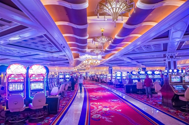 LAS VEGAS - FEB 21 : The interior of Wynn Hotel and casino on February 21 2015 in Las Vegas. The hotel has 2,716 rooms and opened in 2005.