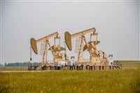 Pumpjacks on a cool autumn day in Alberta.